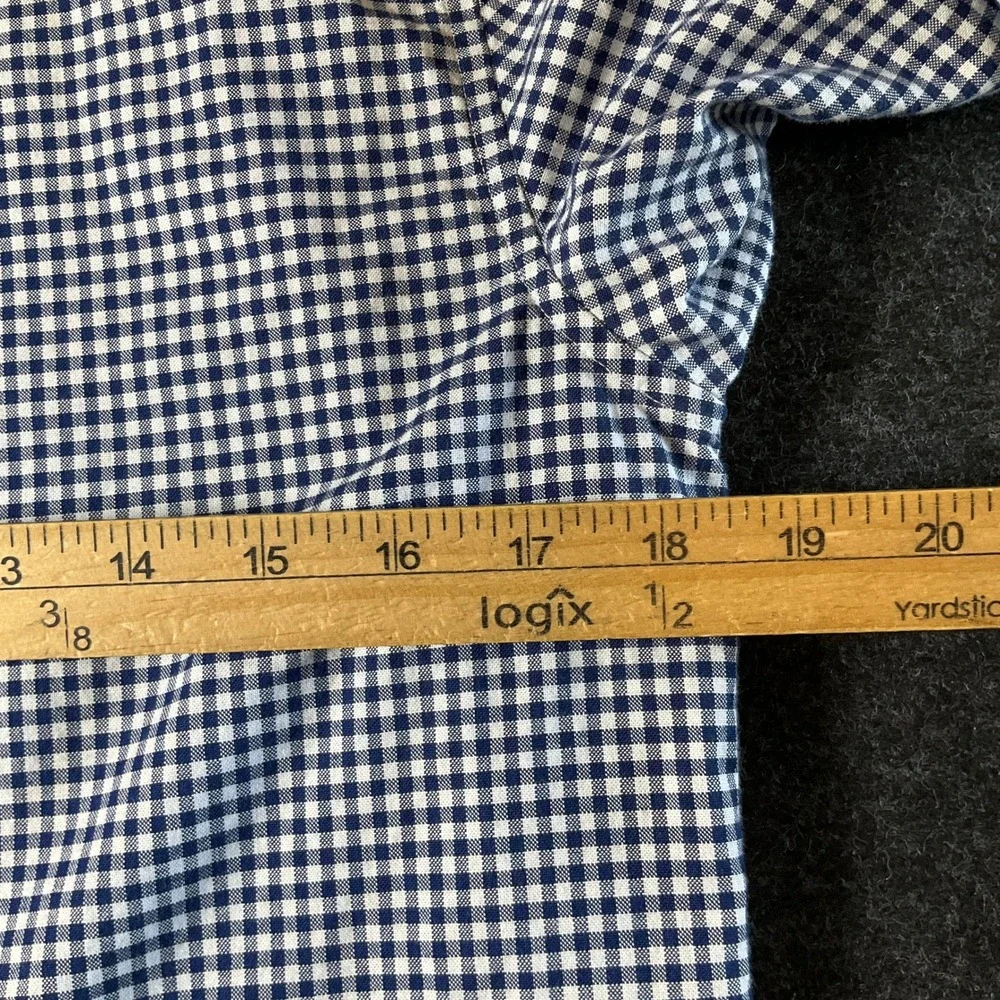 Banana Republic Shirt Mens Small S Navy Blue Cotton Gingham Slim Fit Long Sleeve